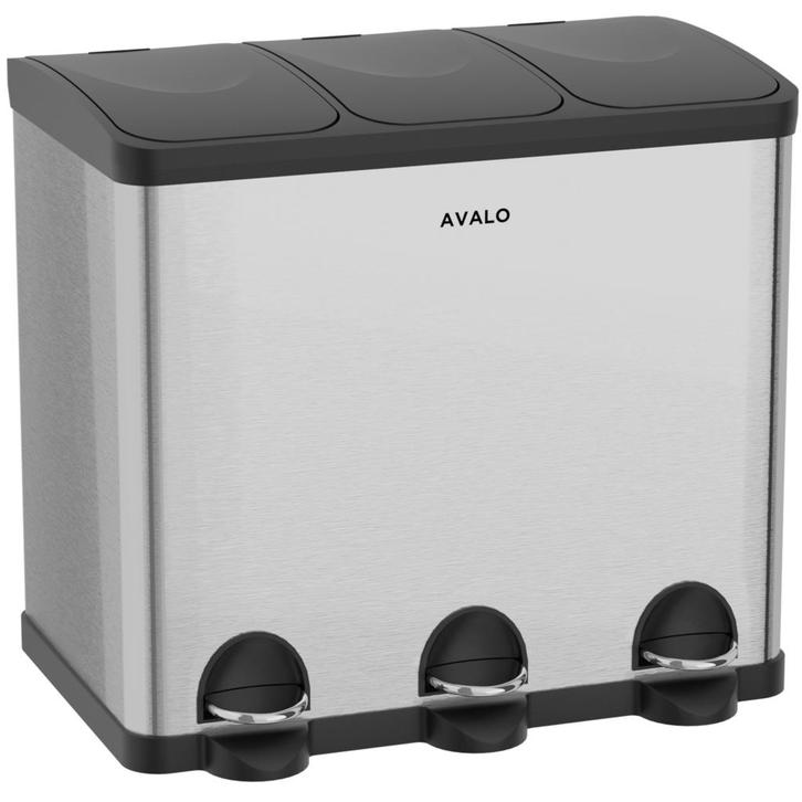 Avalo Prullenbak Afvalscheiding 60 Liter-RVS Zilver-3 Vakken, Huis en Inrichting, Woonaccessoires | Prullenbakken, Verzenden