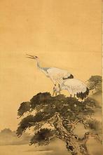 Cranes - With signature and seal  Fujiwara Muneoki -, Antiquités & Art