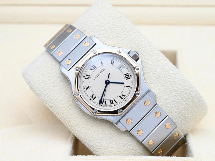 Cartier Santos Ref. 187902 Year 2000s (Box), Handtassen en Accessoires, Horloges | Heren, Goud, Zo goed als nieuw, Goud, Overige merken