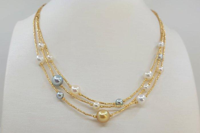 Halsketting - 18 karaat Geel goud - 5×9 mm Akoya parels, Handtassen en Accessoires, Kettingen