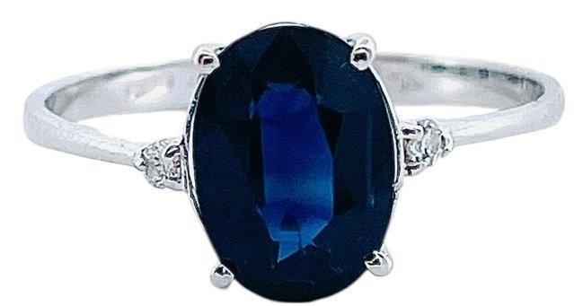 Zonder Minimumprijs - Ring - 18 karaat Witgoud Saffier -, Handtassen en Accessoires, Ringen