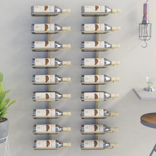 vidaXL Casier à vin mural pour 9 bouteilles 2 pcs Doré, Huis en Inrichting, Woonaccessoires | Wijnrekken, Verzenden