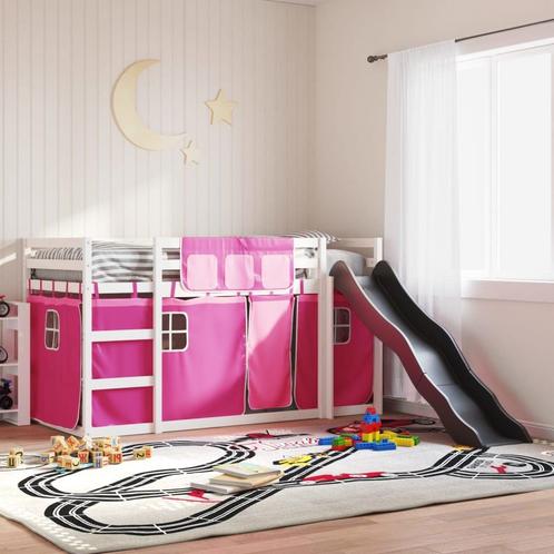 vidaXL Stapelbed met glijbaan en gordijnen roze 90x190 cm, Huis en Inrichting, Slaapkamer | Bedden, Nieuw, Verzenden