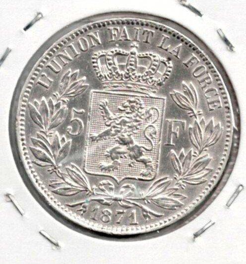 België. Leopold II. 5 Francs jaar 1871 morin 158 zilver 22,5, Postzegels en Munten, Munten | Nederland