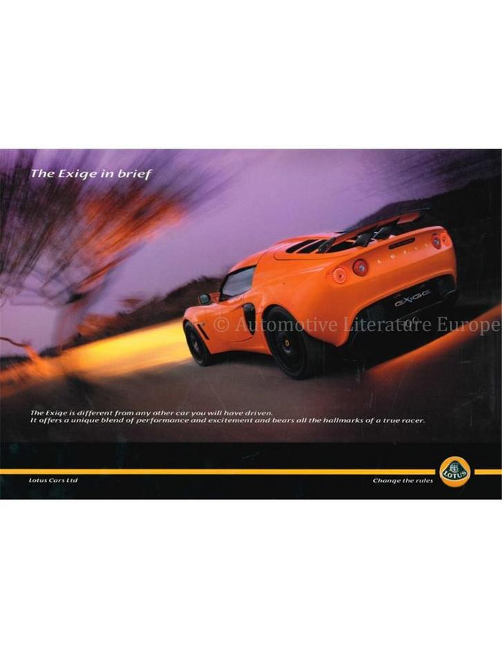 2007 LOTUS EXIGE LEAFLET ENGELS, Boeken, Auto's | Folders en Tijdschriften