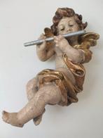 Sculpture, Farbiger Engel mit Querflöte - Schutzengel -