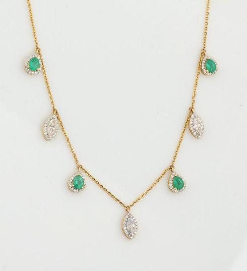 Halsketting - 14 karaat Geel goud -  2.65ct. tw. Smaragd -, Handtassen en Accessoires, Kettingen