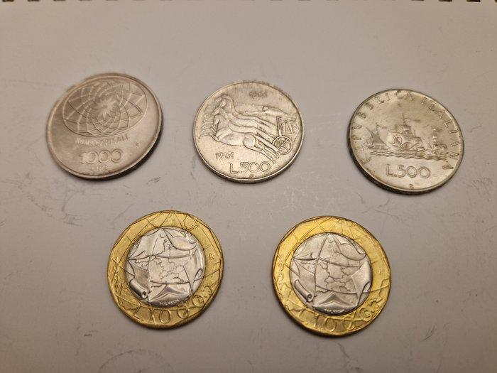Italië. Lotto 5 monete - 500 Lire Argento / 1000 Lire, Postzegels en Munten, Munten | Europa | Niet-Euromunten