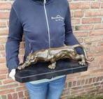 Statue, XL Bronze Panther on Marble Base - 13.5 cm - Bronze,