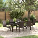 vidaXL Tuin Eettafel Set 7 pcs Bruin Gepoedercoat staal, Verzenden, Nieuw