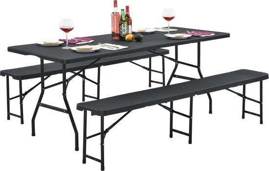 2dekans | 3-delige Biertafelset – Kunststof/Rotan – 6, Tuin en Terras, Tuinsets en Loungesets, Ophalen of Verzenden