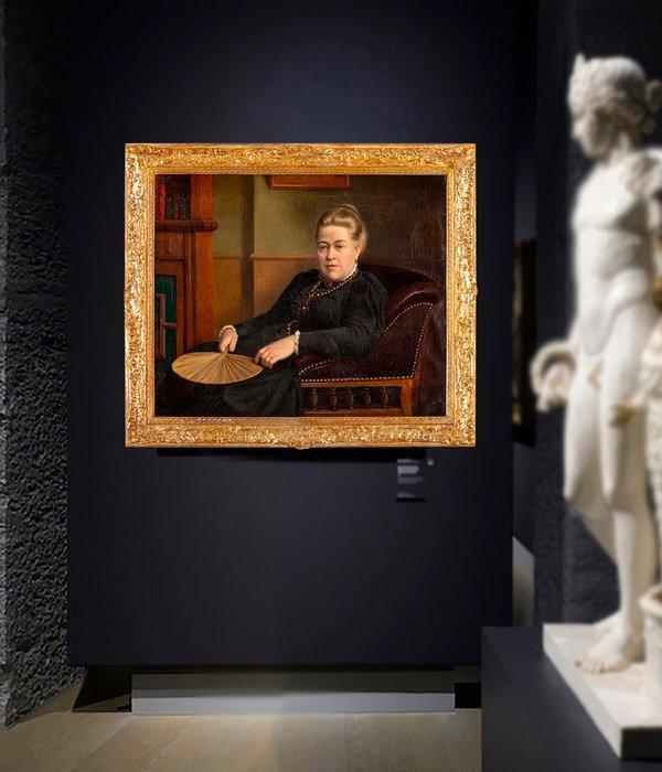 Ignoto Pittore (XIX-XX) - Ritratto di Donna con ventaglio, Antiek en Kunst, Kunst | Schilderijen | Klassiek