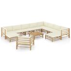 vidaXL 12-delige Loungeset met crèmewitte kussens bamboe, Tuin en Terras, Verzenden, Nieuw, Loungeset