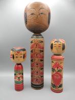 3x traditionele Kokeshi-poppen - Hout - Japan - Shwa