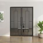 Dubbele stalen taatsdeur - Zwart - 5 Vlaks - Rook glas, Minder dan 80 cm, Overige typen, Nieuw, Metaal