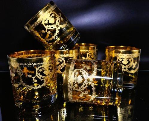 Verres à whiskey (6) - Cristal, Or 999 (24 ct) - hand made, Antiquités & Art, Antiquités | Meubles | Tables