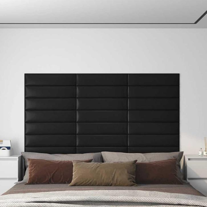 vidaXL Wandpanelen 12 st 1,08 m² 60x15 cm kunstleer zwart, Doe-het-zelf en Bouw, Platen en Panelen, Nieuw, Verzenden