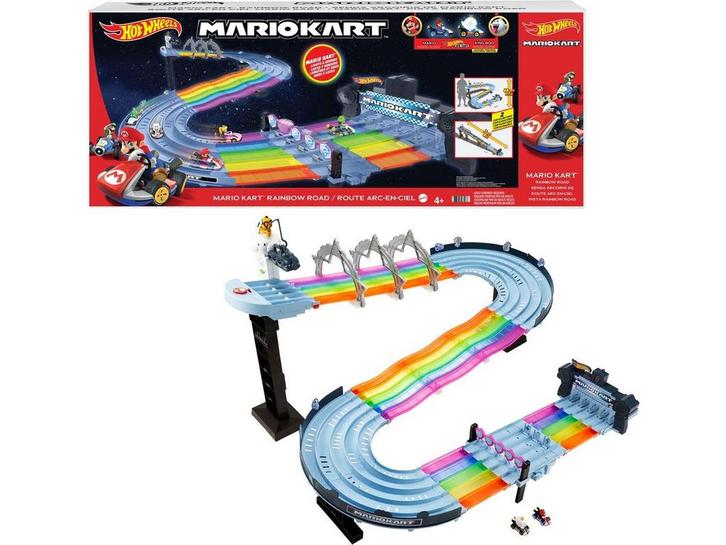 Hot Wheels Mario Kart - Regenboog Raceset - 243 cm met licht, Kinderen en Baby's, Speelgoed | Racebanen, Zo goed als nieuw, Verzenden