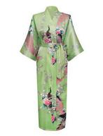 KIMU® Kimono Lichtgroen Satijn M-L Ochtendjas Yukata Kamerja, Ophalen of Verzenden