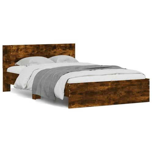 vidaXL Bedframe met hoofdeinde en LED gerookt eikenkleurig, Huis en Inrichting, Slaapkamer | Bedden, Nieuw, Verzenden