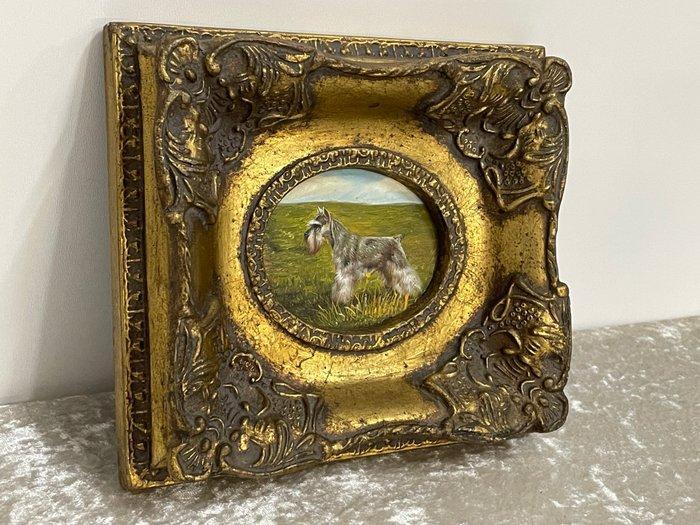 Artiste inconnu - Hond in Barok Lijstje, Antiek en Kunst, Curiosa en Brocante