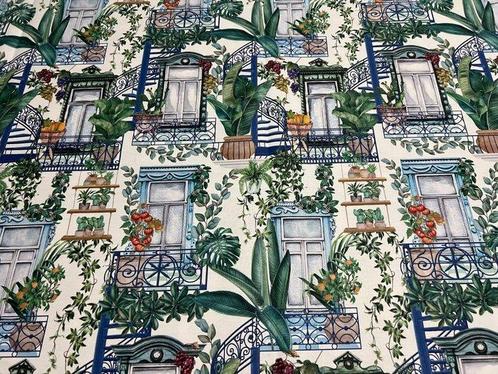 Katoenen bekledingsstof met gebloemd balkonpatroon - -, Antiek en Kunst, Antiek | Tapijten, Tafelkleden en Textiel