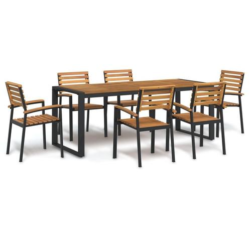 vidaXL 7-delige Tuinset massief acaciahout en metaal, Tuin en Terras, Tuinsets en Loungesets, Tuinset, Nieuw, Verzenden