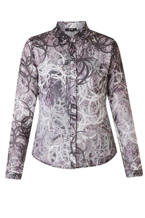 Blouse Yesta print cirkels paars maat 50, Kleding | Dames, Blouses en Tunieken, Verzenden