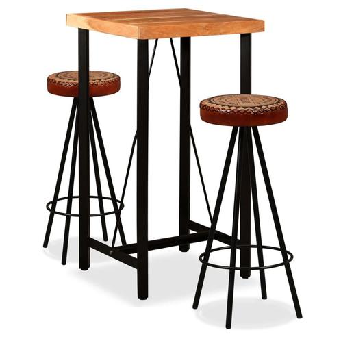 vidaXL 3-delige Barset massief acaciahout, echt leer en, Huis en Inrichting, Complete eetkamers, Nieuw, Verzenden