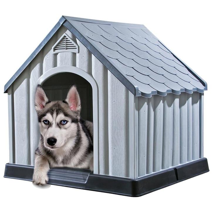 vidaXL Hondenhok 92x87x91 cm kunststof grijs, Dieren en Toebehoren, Hondenhokken, Nieuw, Verzenden