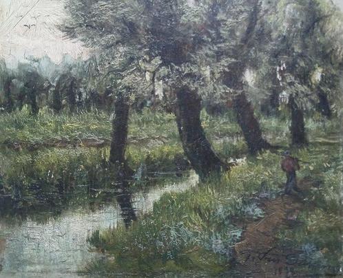 Frans Van Damme (1858-1925) - Knotwilgen in de lente -, Antiek en Kunst, Kunst | Schilderijen | Klassiek