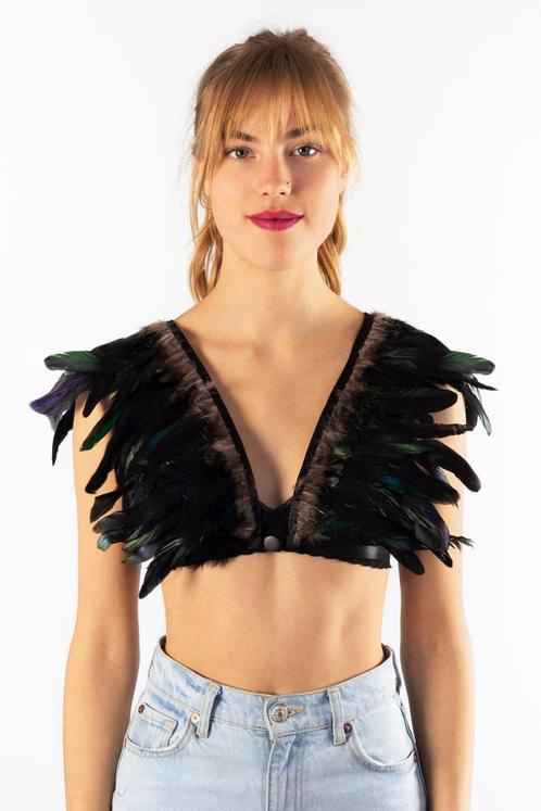 Top met Veren Zwart XS S M Verentop Steampunk Topje Veertjes, Kleding | Dames, Carnavalskleding en Feestkleding, Nieuw, Ophalen of Verzenden