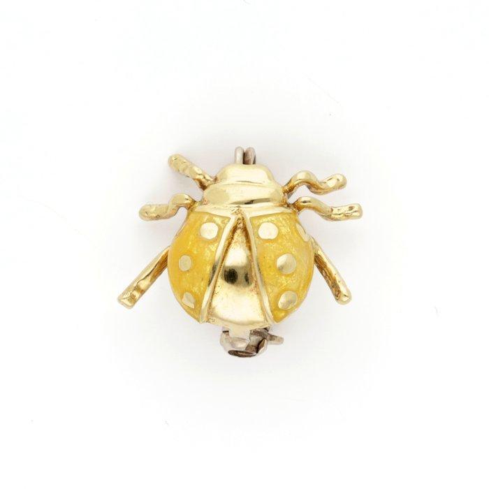 Zonder Minimumprijs - Broche - 14 karaat Geel goud - Emaille, Handtassen en Accessoires, Antieke sieraden