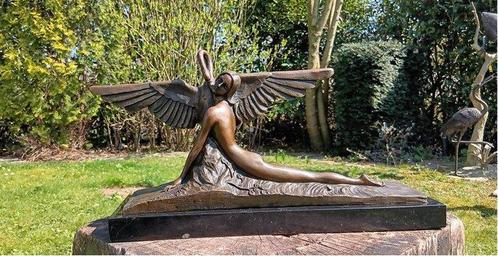 sculptuur, art deco vrouw met zwaan - 25 cm - Brons, Antiek en Kunst, Kunst | Designobjecten