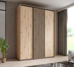 Kledingkast 180cm Eiken Schuifdeuren Latjes - Garderobekast, Huis en Inrichting, Kasten | Overige, Verzenden, Nieuw