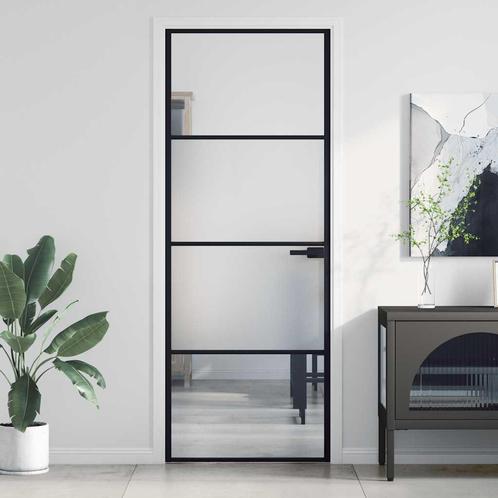 vidaXL Binnendeur smal 76x201,5 cm gehard glas en aluminium, Doe-het-zelf en Bouw, Deuren en Vliegenramen, Nieuw, Verzenden