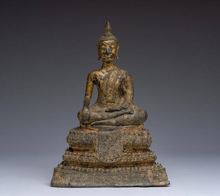 Vergulde bronzen Boeddha op een Lotustroon - sculptuur -, Antiek en Kunst, Kunst | Niet-Westerse kunst