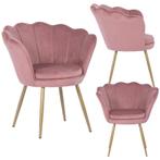 Schelp stoel - fauteuil - 58x51x88 cm - velvet - roze, goud, Huis en Inrichting, Stoelen, Ophalen of Verzenden, Nieuw