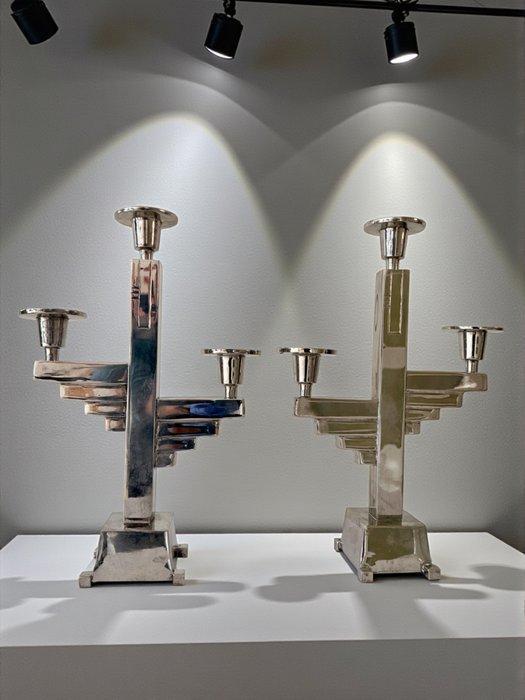 1920s Art Deco - Kandelaber (2) - Verzilverd messing -, Antiek en Kunst, Curiosa en Brocante