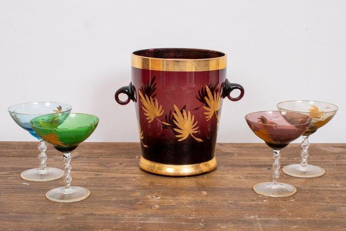 Champagne koeler (5) - Vintage barset met palmen - Glas -, Antiek en Kunst, Curiosa en Brocante