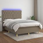 vidaXL Boxspring met matras en LED stof taupe 140x200 cm, Verzenden