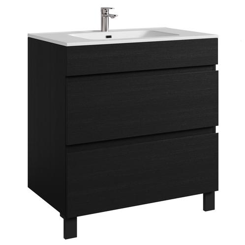 Badkamermeubel Set Milo 80 cm Zwart Hout Staand Badmeubel, Huis en Inrichting, Badkamer | Badkamermeubels, Nieuw, Verzenden