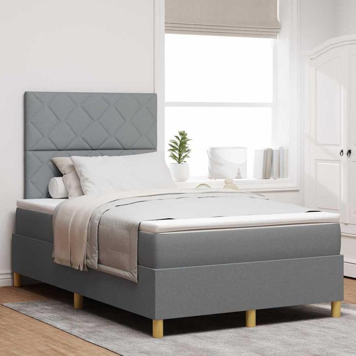 vidaXL Boxspring bed met hoofdeinde Lichtgrijs 120 x 200 cm, Huis en Inrichting, Slaapkamer | Bedden, Nieuw, Verzenden
