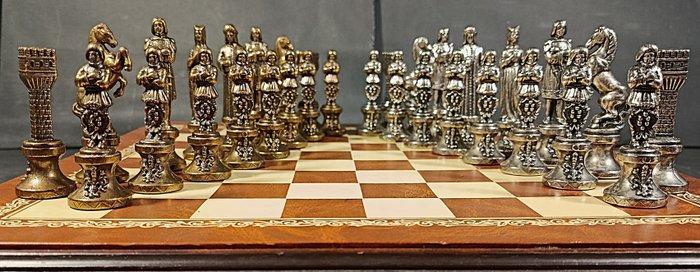 Italfama - Schaakspel - Renacimiento - brons, leer, hout, Antiek en Kunst, Curiosa en Brocante