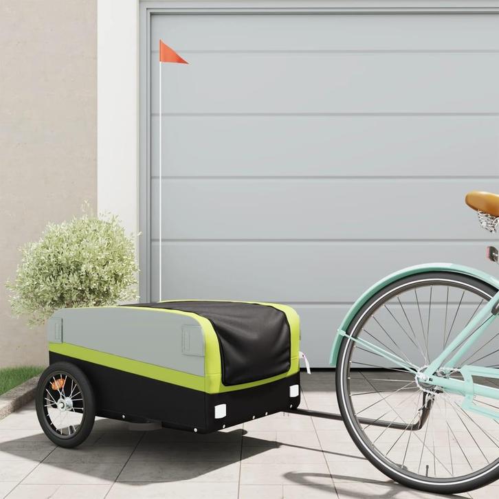 vidaXL Fietstrailer 45 kg ijzer zwart en groen, Fietsen en Brommers, Fietsaccessoires | Aanhangwagens en Karren, Nieuw, Verzenden