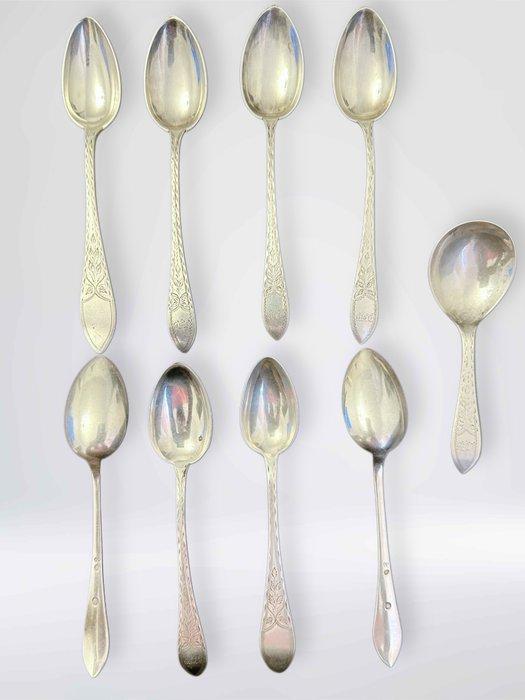 Lepel (9) - Set van 9 antieke Deense zilveren lepels –, Antiek en Kunst, Antiek | Zilver en Goud