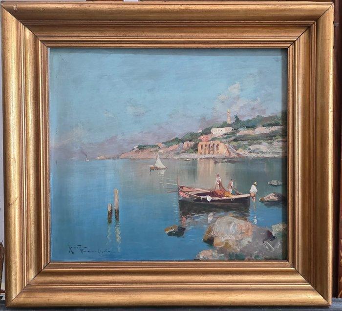 Oscar Ricciardi (1864-1935) - Pescatori a Marechiaro, Napoli, Antiek en Kunst, Kunst | Schilderijen | Klassiek