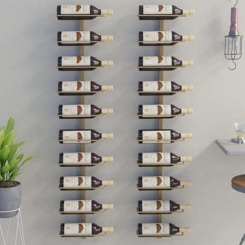 vidaXL Casier à vin mural pour 10 bouteilles 2 pcs Doré, Huis en Inrichting, Woonaccessoires | Wijnrekken, Verzenden