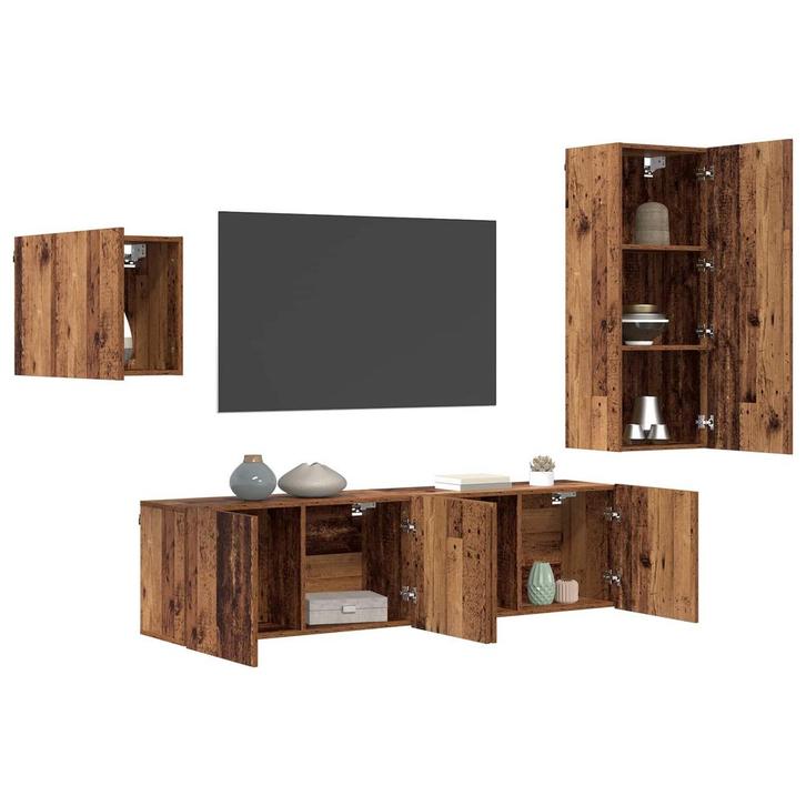 vidaXL TV Kast Wandgemonteerd 4 pcs Oud Hout Bewerkt hout, Huis en Inrichting, Kasten |Televisiemeubels, Nieuw, Verzenden