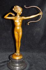 After Collinet - sculptuur, Fraai Bronzen beeld Diana Godin, Antiquités & Art